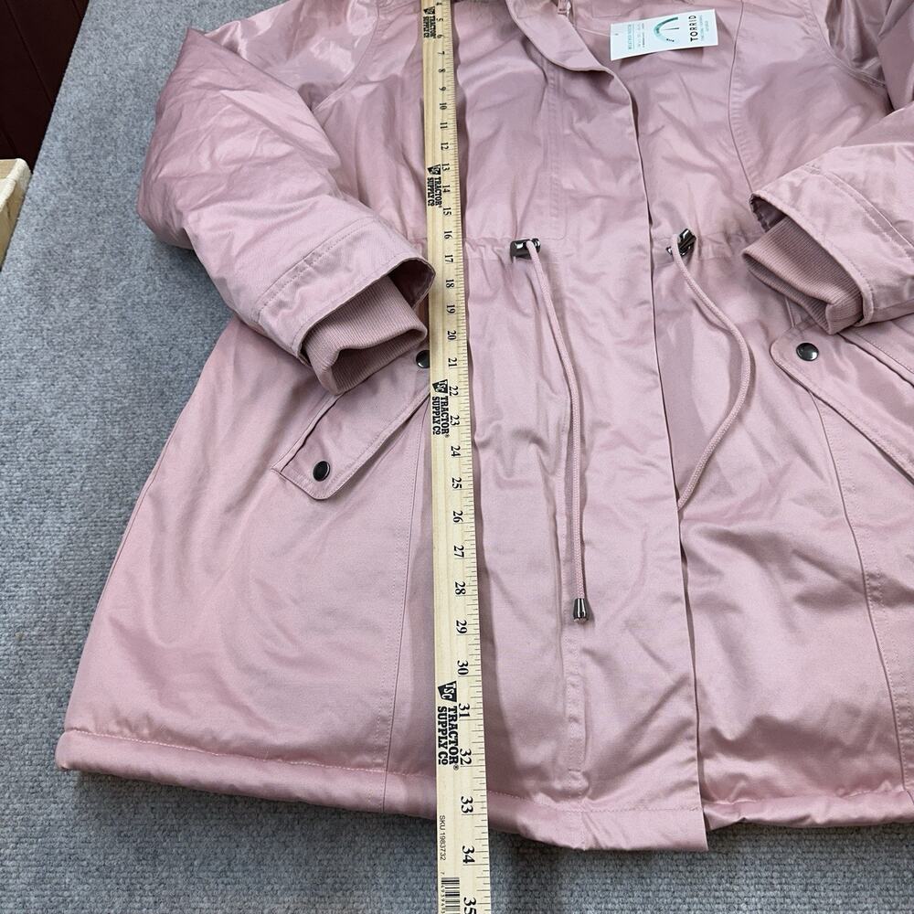 NWT Torrid Twill Faux Fur Trim Parka Pink 1X 14/16 Hooded Winter Coat Plus Cozy - Picture 3 of 11
